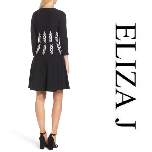 Eliza J Three-Quarter Sleeve Fit & Flare Dress - Picture 2 of 5